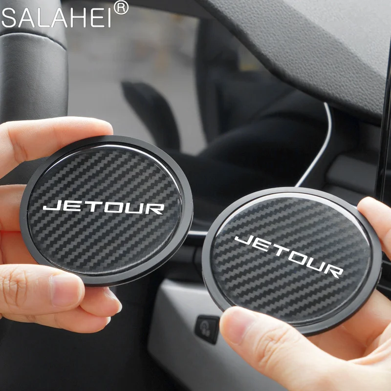 Cup Holder Coasters Car Coaster Pads 2Pcs Car Carbon Fiber Pattern Coaster Non Slip Water Cup Mat Anti-Dirt Pads For Chery JETOUR X70 X90 X95 IDM I-DM X-1 DTC Plus