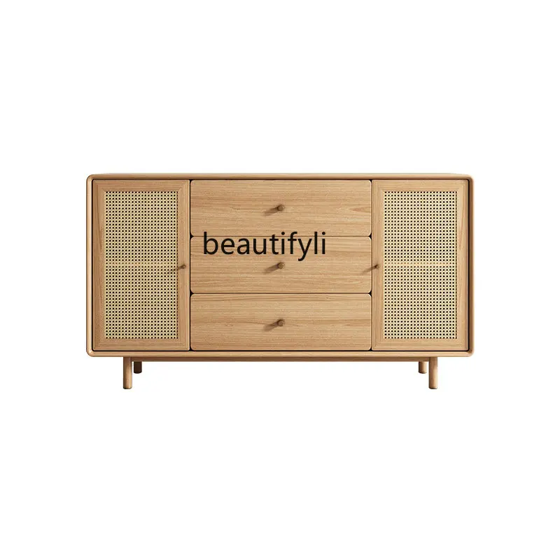 

Japanese Rattan Entrance Cabinet Modern Minimalist Solid Wood Dining Storage Cabinet Living Room Tea Cabinet furniture