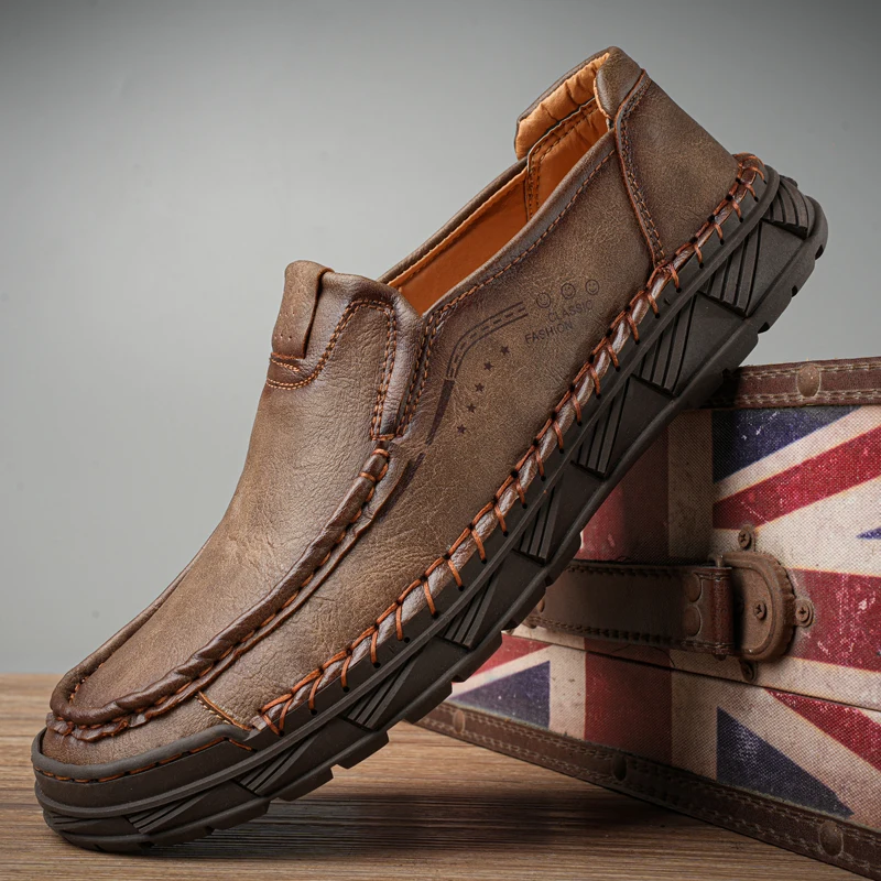 

Handmade Men Leather shoes for Men Loafers Slip On Casual Shoes High quality Sneakers Soft Moccasins Men Flats Shoes size 38-48