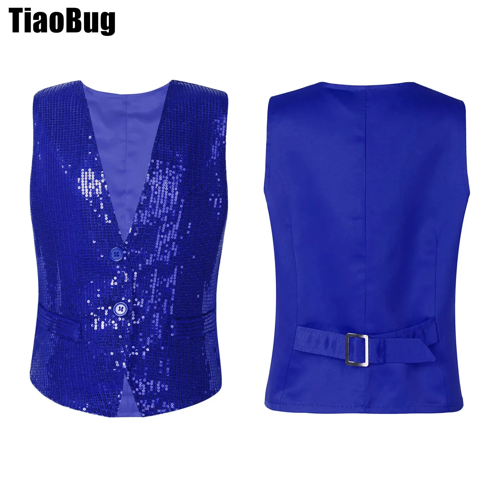 

Kids Unisex Sequins Vest Shiny Decorated Button Closure Front Sleeveless Performance Clothes