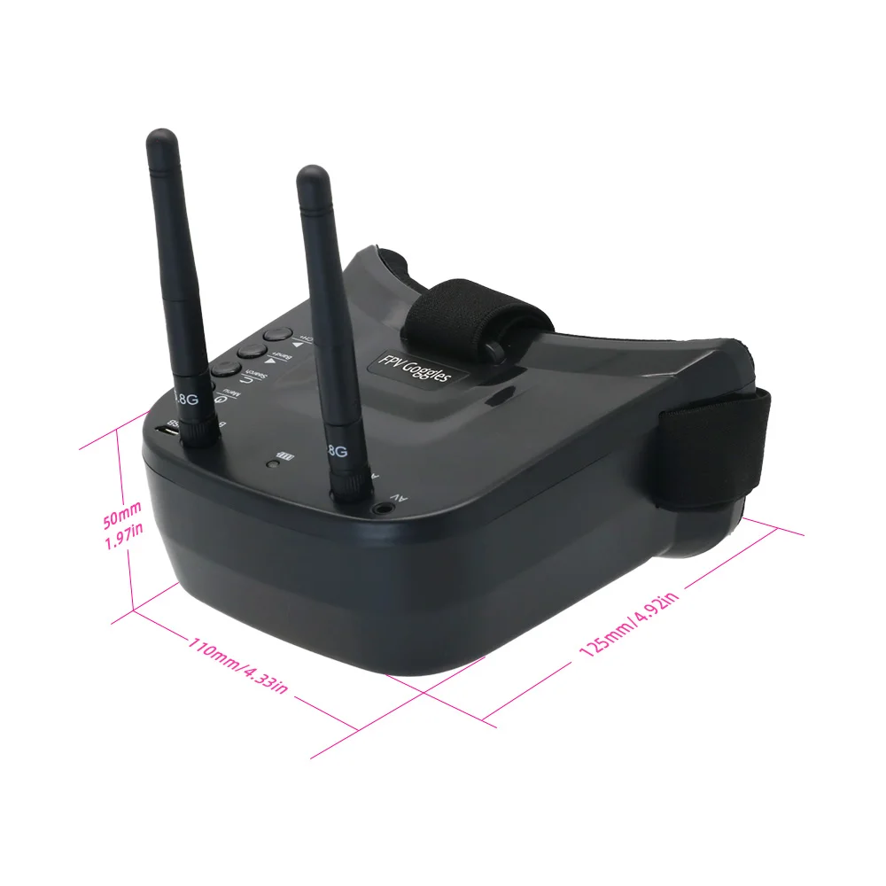 Détail des boutons de contrôle sur les Lunettes FPV VR009 5.8G 40CH