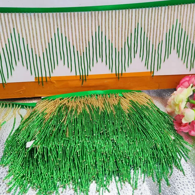 1야드 레이스 트림 퍼플 화이트 비즈 튜브 13cm 태슬 의류 액세서리 웨딩 이브닝 드레스 댄스 의상 프린지 장식