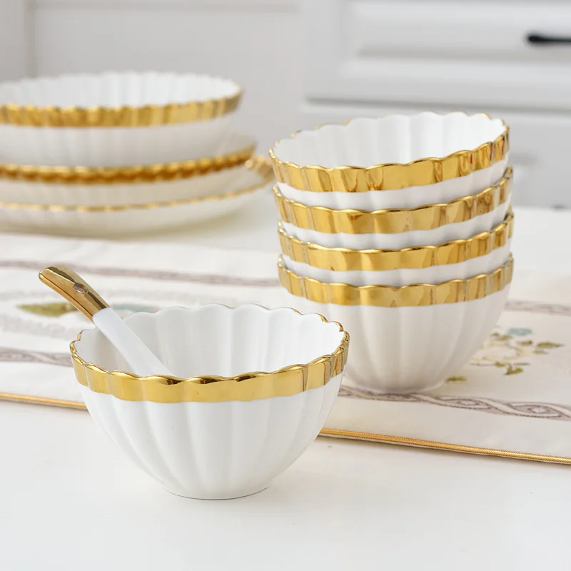 1PCS White Color Ceramics Plates Bowl Salad Dish Kitchen Tableware For Household Hotel