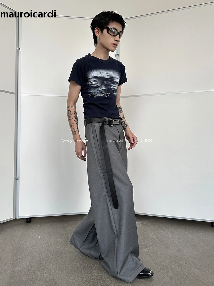 Casual Pants for Men Autumn Flowy Baggy Wide Leg Streetwear Loose Soft Gray Trousers