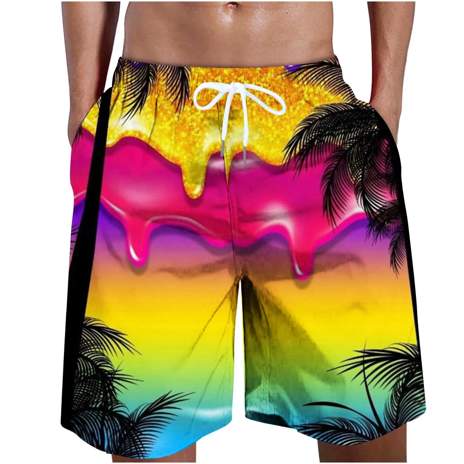Mens Hawaiian Beach Shorts Coconut Tree Print