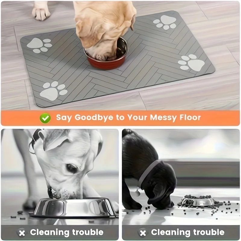 Dog and Cat Feeding Mat - Pet Bowl Mat, 2 Colors To Choose From, Quick Drying Bone Shaped Spacing Feeding Mat, Pet Feeding Mat