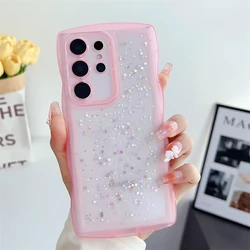 Transparent Glitter Star Wave Frame Soft Phone Case - Samsung A51 (Pink)