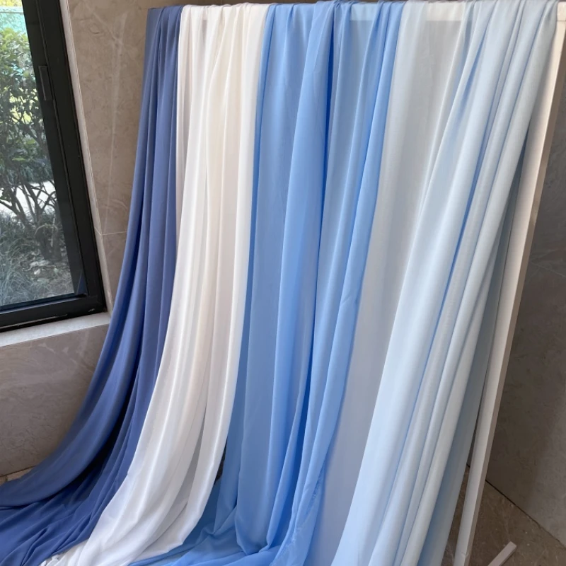 1/3/5/10Meter Micro Transparent Chiffon Dress Wedding Gauze Mantle Wedding Festival Party Scene Arrangement Mesh Blue Series