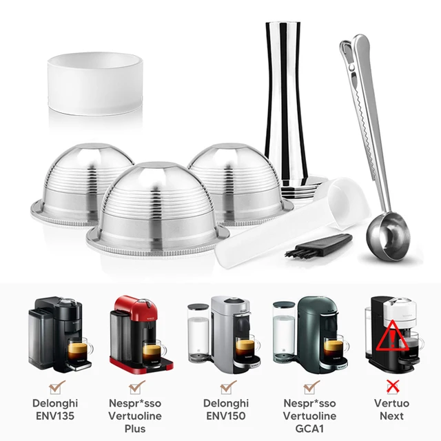 Reusable Capsule Pod for Nespresso Vertuo Vertuoline Coffee Maker Stainless Steel Refillable Espresso Coffee Filter Tamper