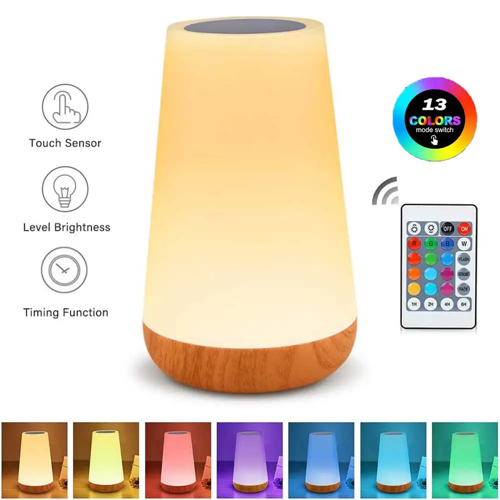 Smart Table Lamp, Ambient Bedside Lamp, Touch & Remotely Portable Bedside Lamp, 13 Color Lighting 4 Gears Brightness Night Light