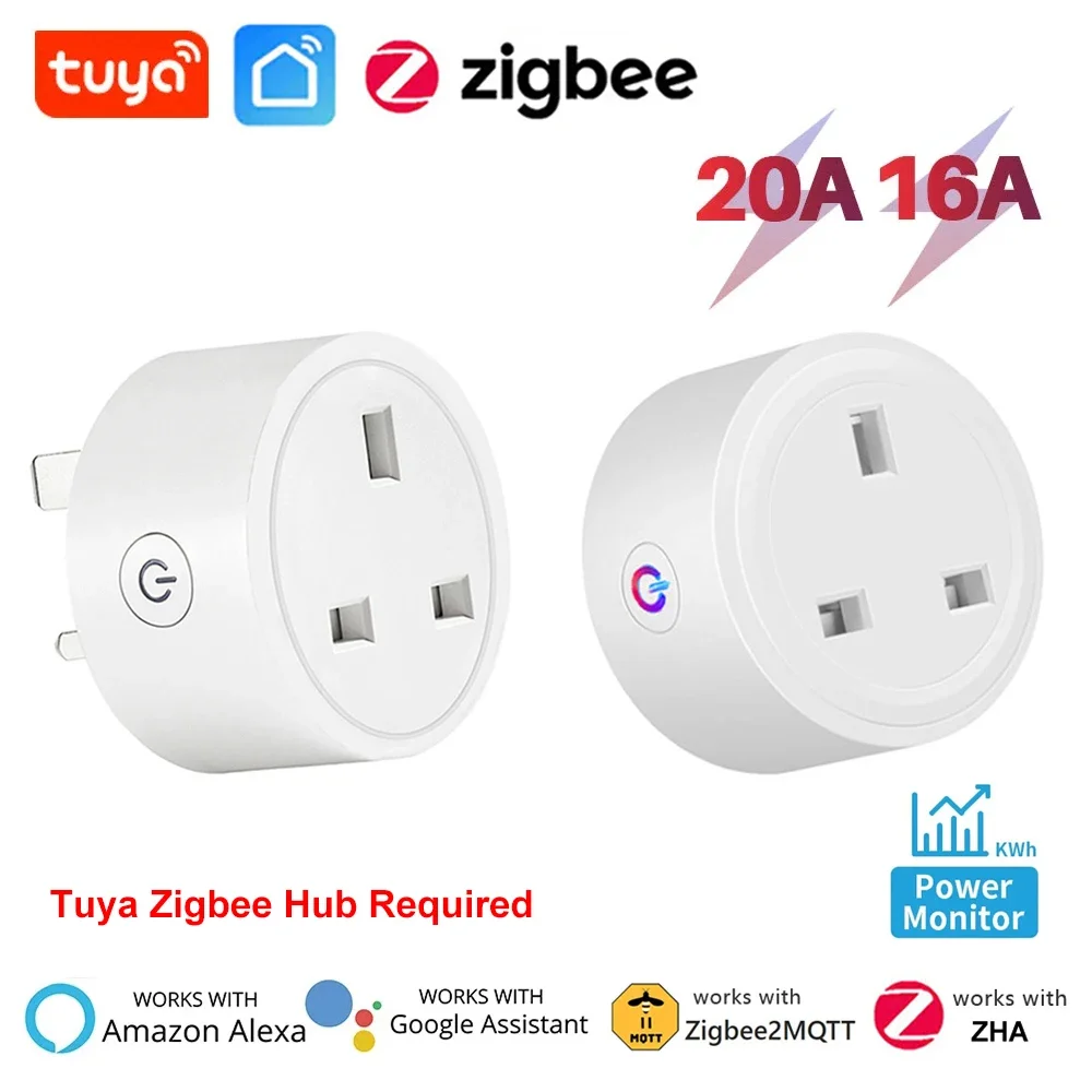 Умная розетка Tuya Zigbee, умная розетка с монитором питания и таймером для автоматизации умного дома, Поддержка Google Home, Alexa, Zigbee2MQTT