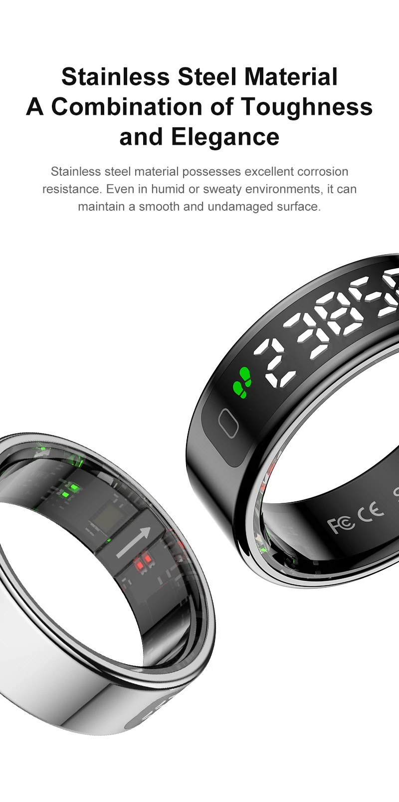 R12 Smart Ring Touch Screen Health Manager Heart Rate/Blood Oxygen Monitor Wireless Charging Waterproof for Universal