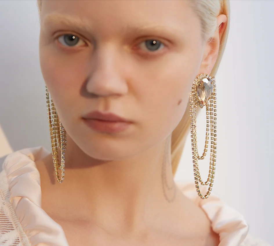 925 silver needle artificial Rhinestone tassel simple wedding party Earrings for women Fashion Jewelry