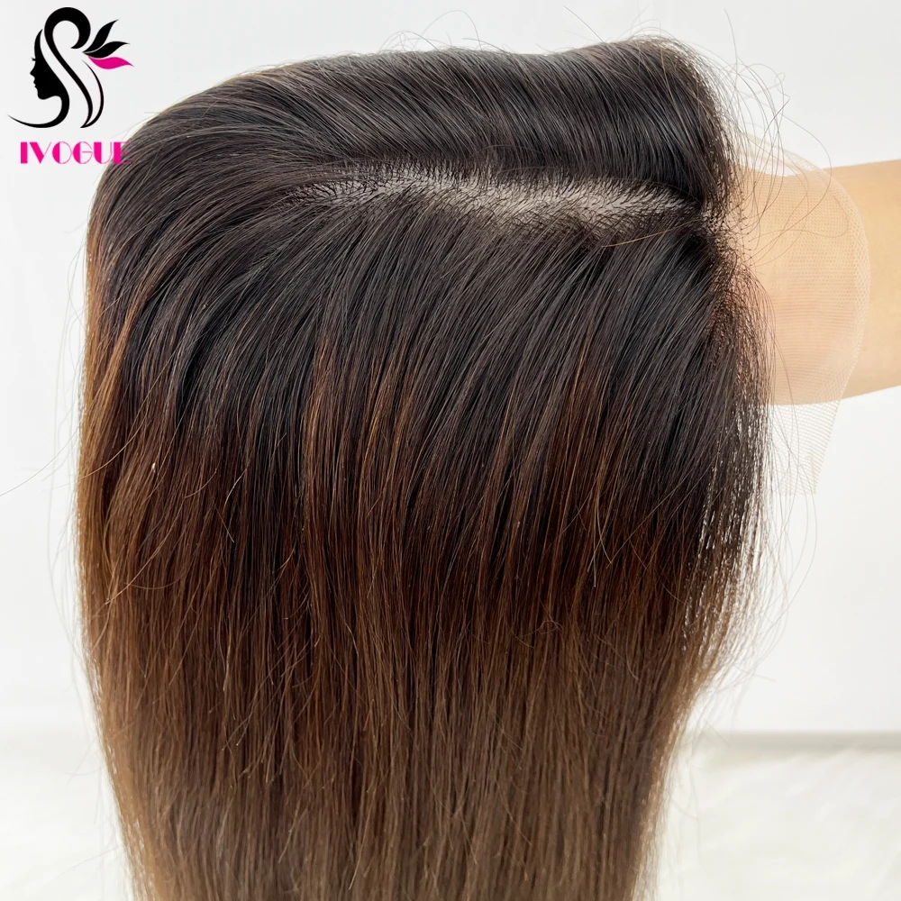 5"x5" Ombre Brown Silk Base Closure Human Hair Silk Top Topper Brazilian Remy Hair Lace Closure for Women Two Tone Color #1B/#4