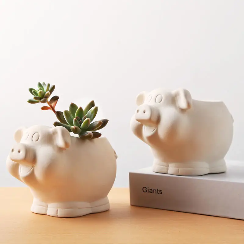 Raw Fired Rough Pottery Semi-finished Product Multi Flower Pot Graffiti Hand-painted DIY Animal Ceramic Painted Flower Pot ZD844