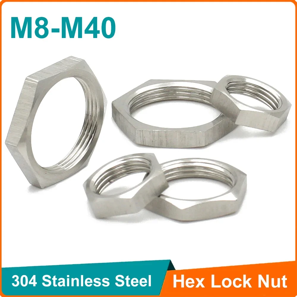 304 Stainless Steel Hex Lock Nut 5pcs M8-M40 Pipe Fitting Pitch 1mm 1.5mm Metric Female