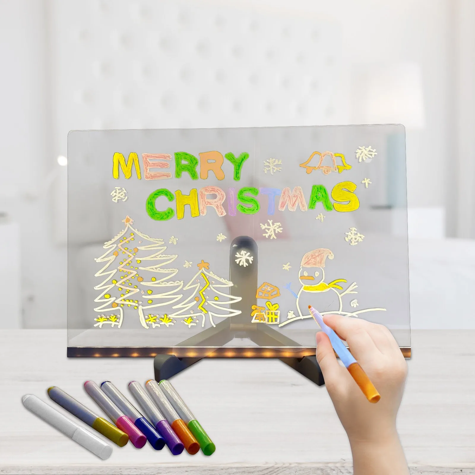 Children Message Board Handmade Erasable Painted Acrylic Doodle Diy Notepad Led Glass Drawing Painting Night Light Kids Gifts