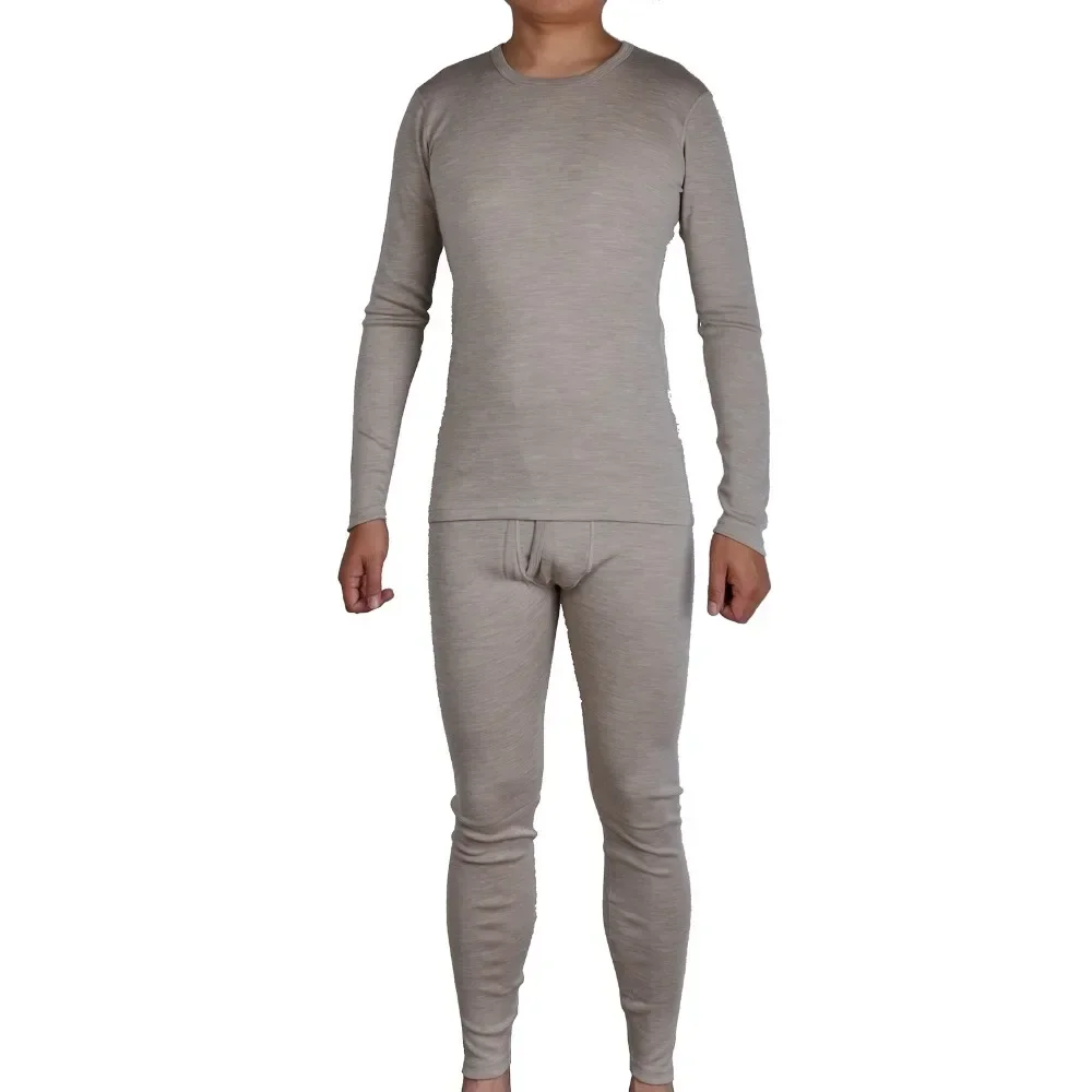  Men Pure 100% Merino Wool Winter Long Sleeves Thermal Warm Thick Sweater Underwear Thicker Tops bottom Set 
