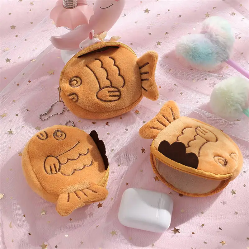 Cartoon Snapper Plush Coin Purse Cute Children's Coin Storage Bag Fun Headphone Data Cable Bag