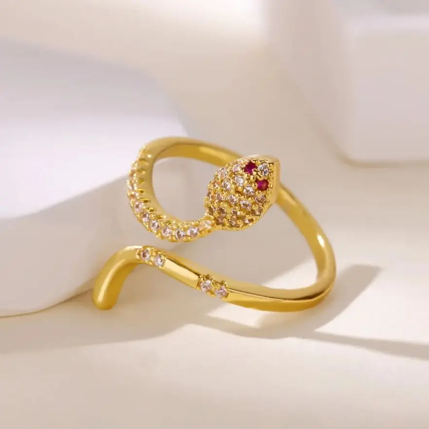 Zircon Snake Rings Gold Color Stainless Steel