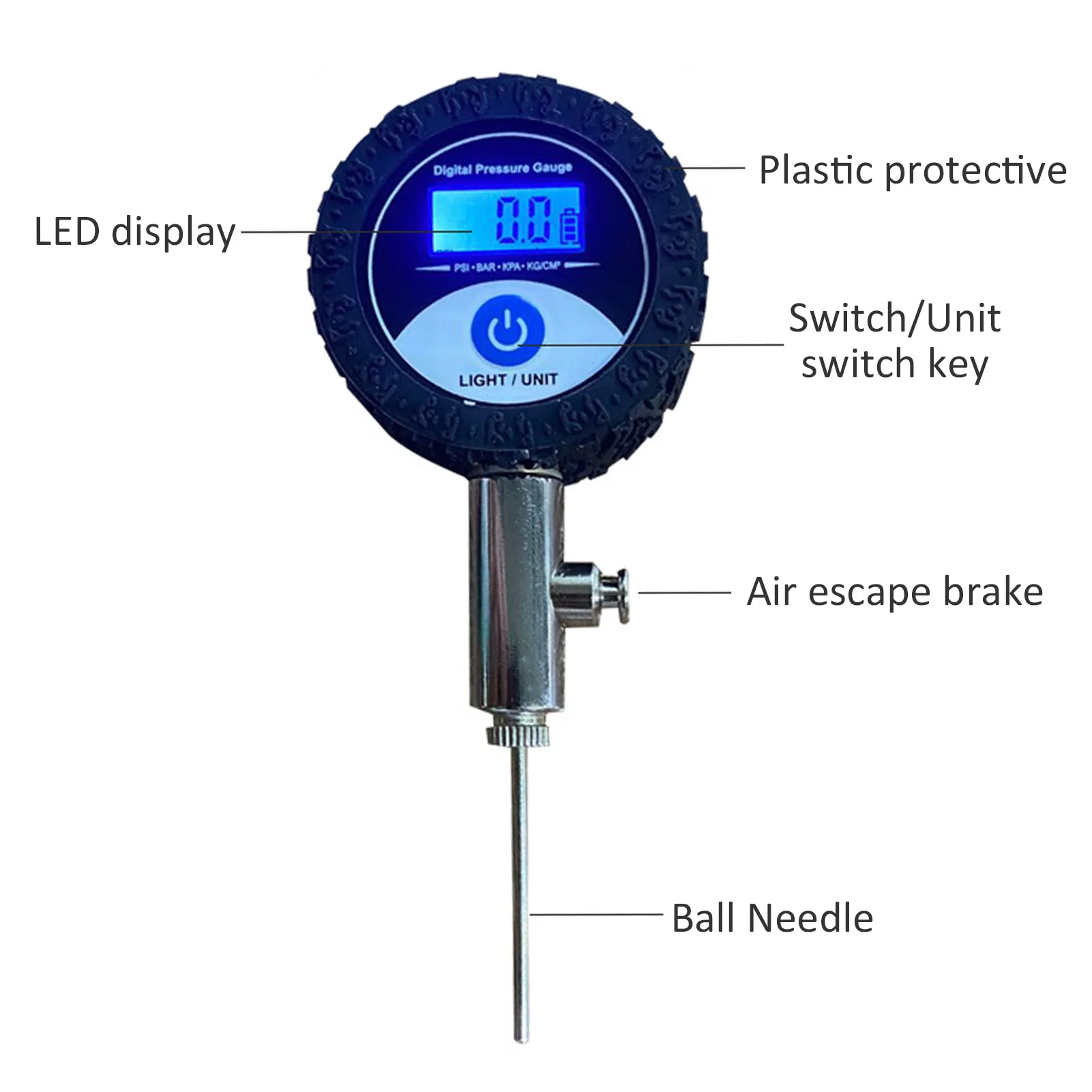 Soccer Ball Pressure Gauge Metal Handheld Soccer Ball Barometer Volleyball Basketball Barometers with Digital Display 4
