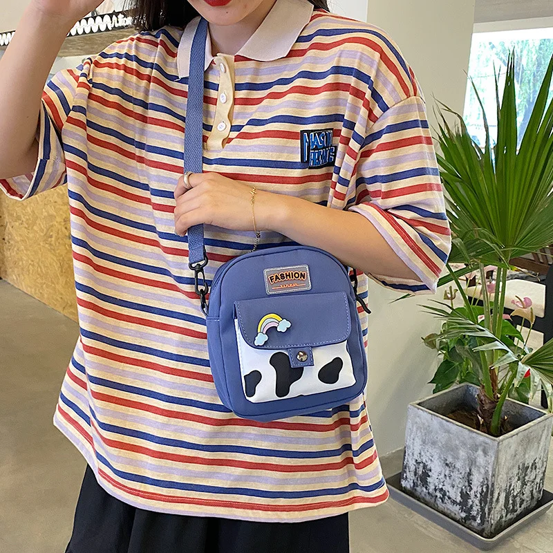 Harajuku Phone Crossbody Bag Nylon Cute Small Bags for Women Cow Pattern Square Small Shoulder Bag Suitable for Women Daily Use