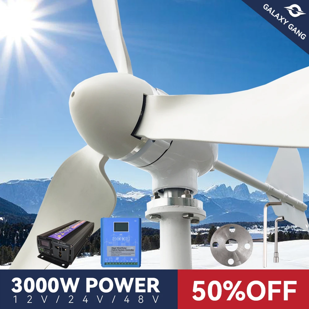 3000W Energy Sources Electric Power Generator 12v 24v 48v Wind Turbine ...