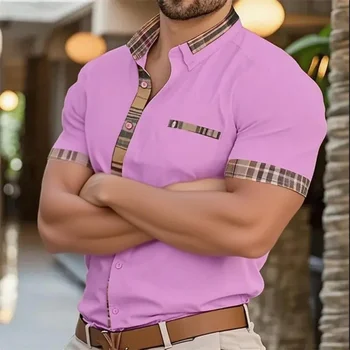 2025 Moda Uomo Business Risvolto Ufficio Casual Outdoor Street Camicia da uomo Morbida e confortevole Manica corta retrò da uomo 1