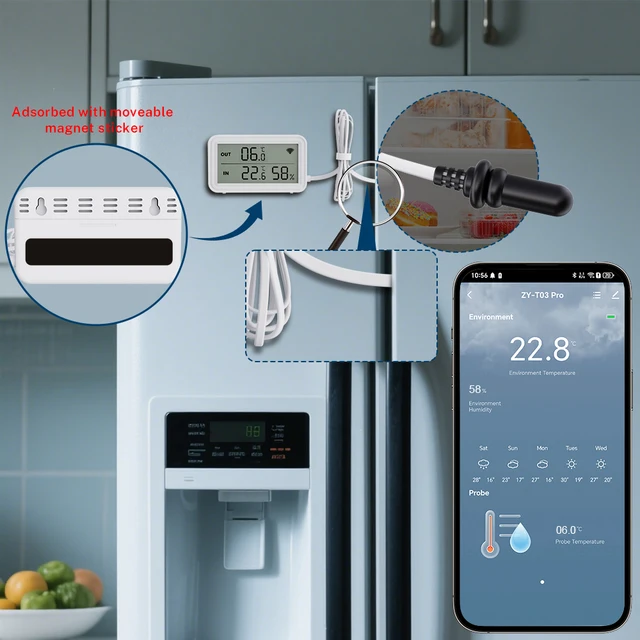 NEW Tuya Wi-Fi Sensor Temperature Humidity Meter Digital LCD Convenient WithTuya Smart Life Google Assistant,With External probe 3