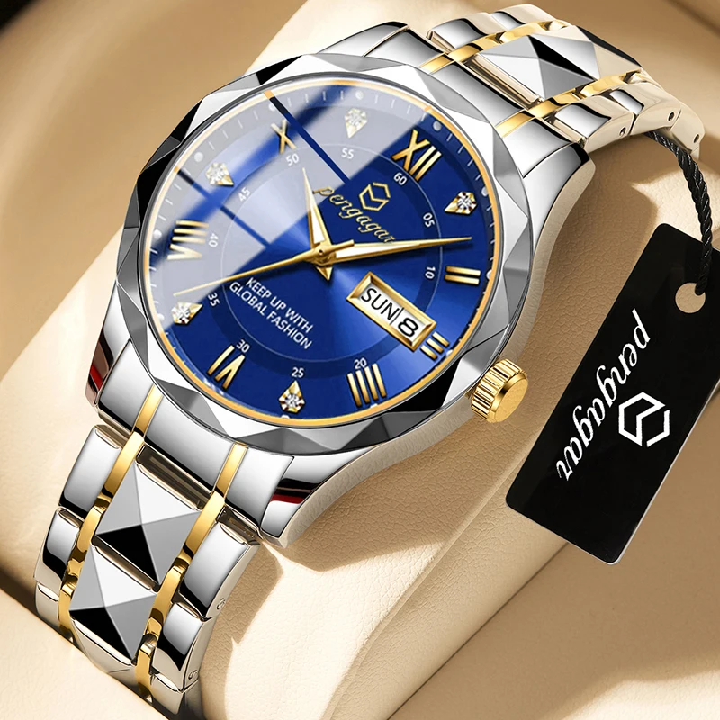 Luxury Wrist Watch PENGAGAR Luxury Square Sport Man Wristwatch Waterproof Luminous Chronograph Quartz Men's Watches Stainless Steel