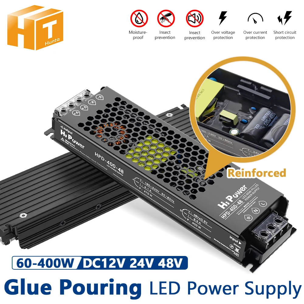 Glue Pouring LED Power Supply DC 12V 24V 48V 60W 100W 200W 300W 400W  Reinforced Lighting Transformers For LED Driver. - AliExpress