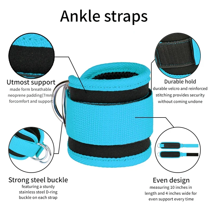 Ankle Straps Gym Accessories Ankle Weights Strap Ankle Weights 1Pair Fitness Ankle Straps Leg Exercises Adjustable D-Ring Ankle Cuffs Gym Workouts Glutes Legs Strength Sports Feet Guard