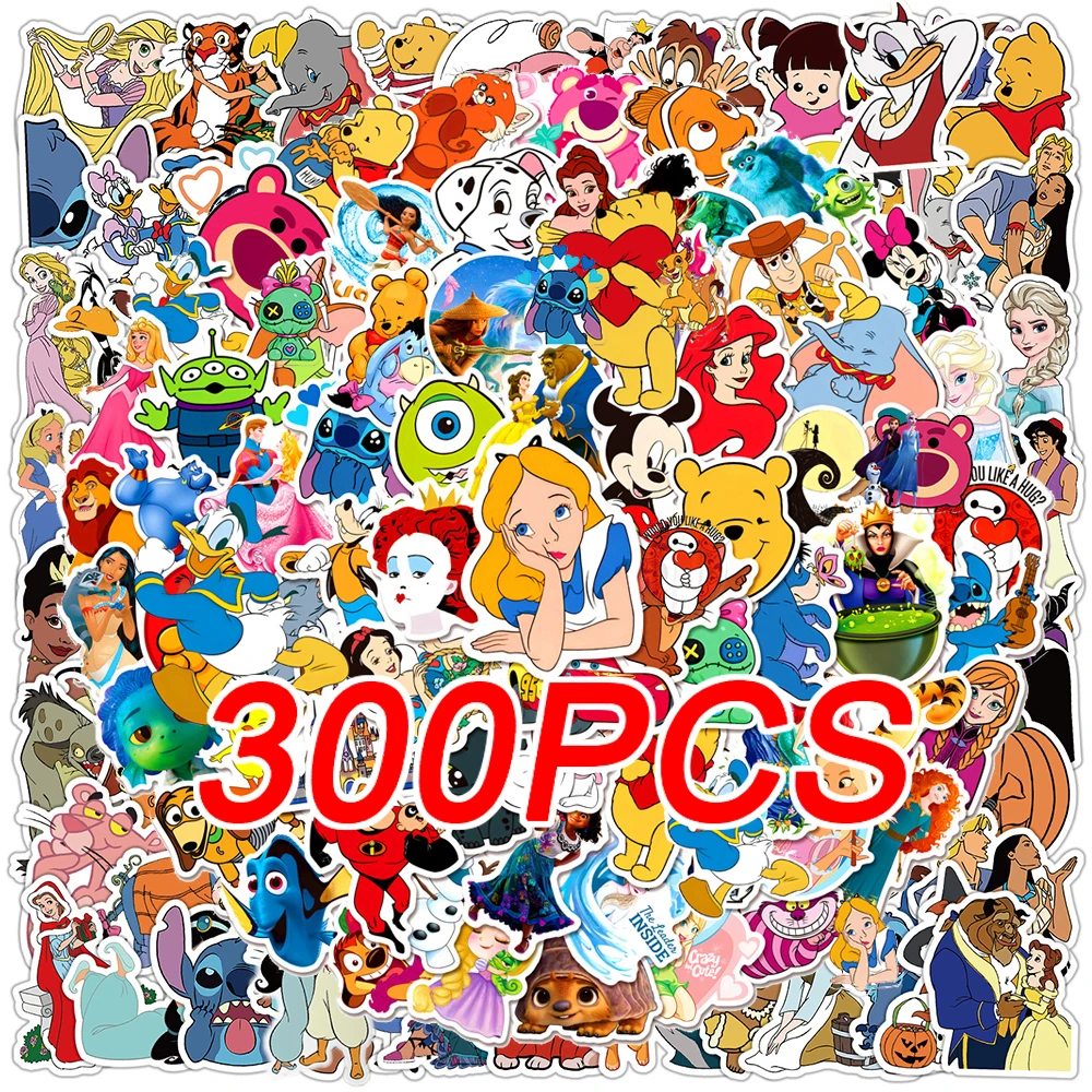 50/100/200/300pcs Disney Mixed Anime Series Stickers Cute Mickey Princess Cartoon Decals Luggage Phone Laptop Sticker Toys Gift