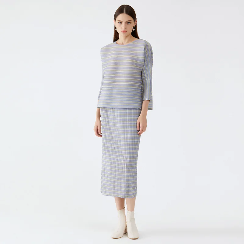skirt-suits-women-clothing-elastic-loose-miyake-pleated-spring-2023-fashion-fresh-striped-tops-slimming-midi-skirt-two-piece-set