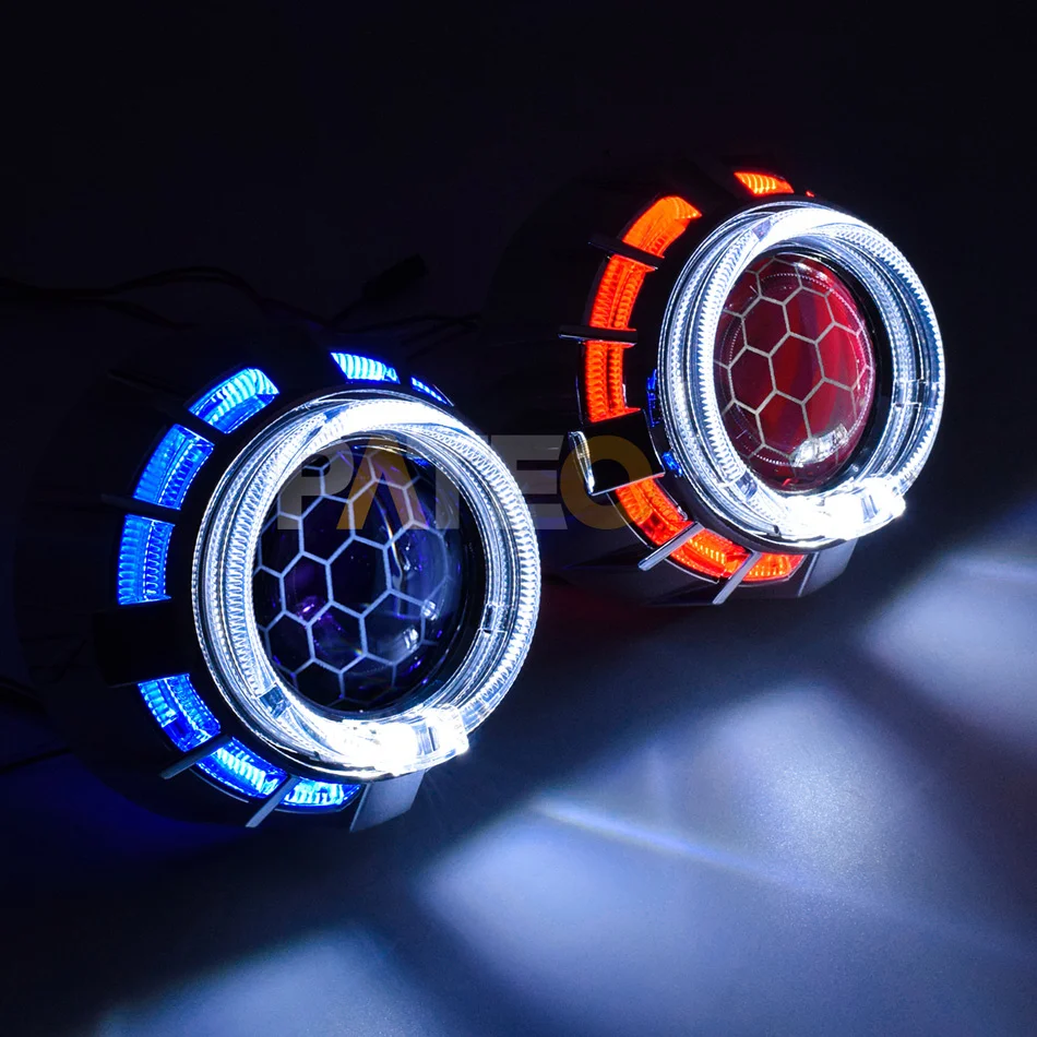 Projecteur Phare Bi-xénon 2.5 Pouces Angel Eyes - Lentille Verre, Pour Ampoule H1, Compatible H4/H7, Noir/argent