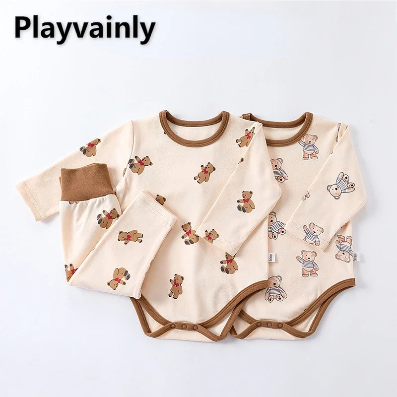 Autumn Winter Baby Boy Girl Pajamas Cartoon O-neck Long Sleeve Bodysuit+Elastic Waist Pants Newborn Home Wear Nightgown E23278