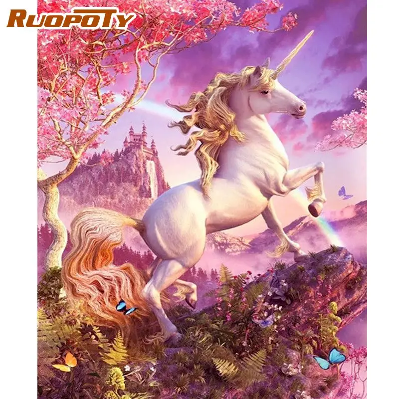 

RUOPOTY Painting By Numbers For Adults Starter Kit Unicorn Animals Drawing Picture On Numbers Diy For Home Decors With Frame