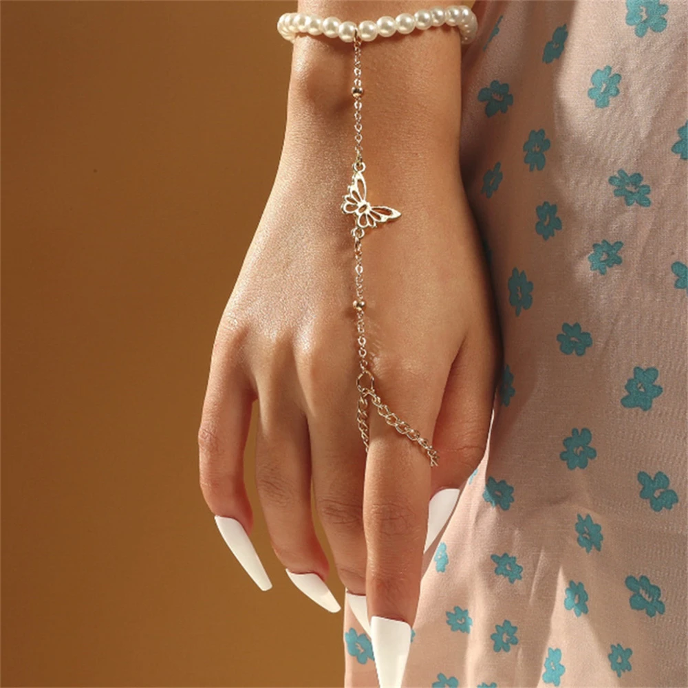 Punk Metal Finger Ring Link Bracelet Crystal Women Girls Summer Slave Conjoined Bracelet Hand Back Chain Jewelry bracelet jewelry