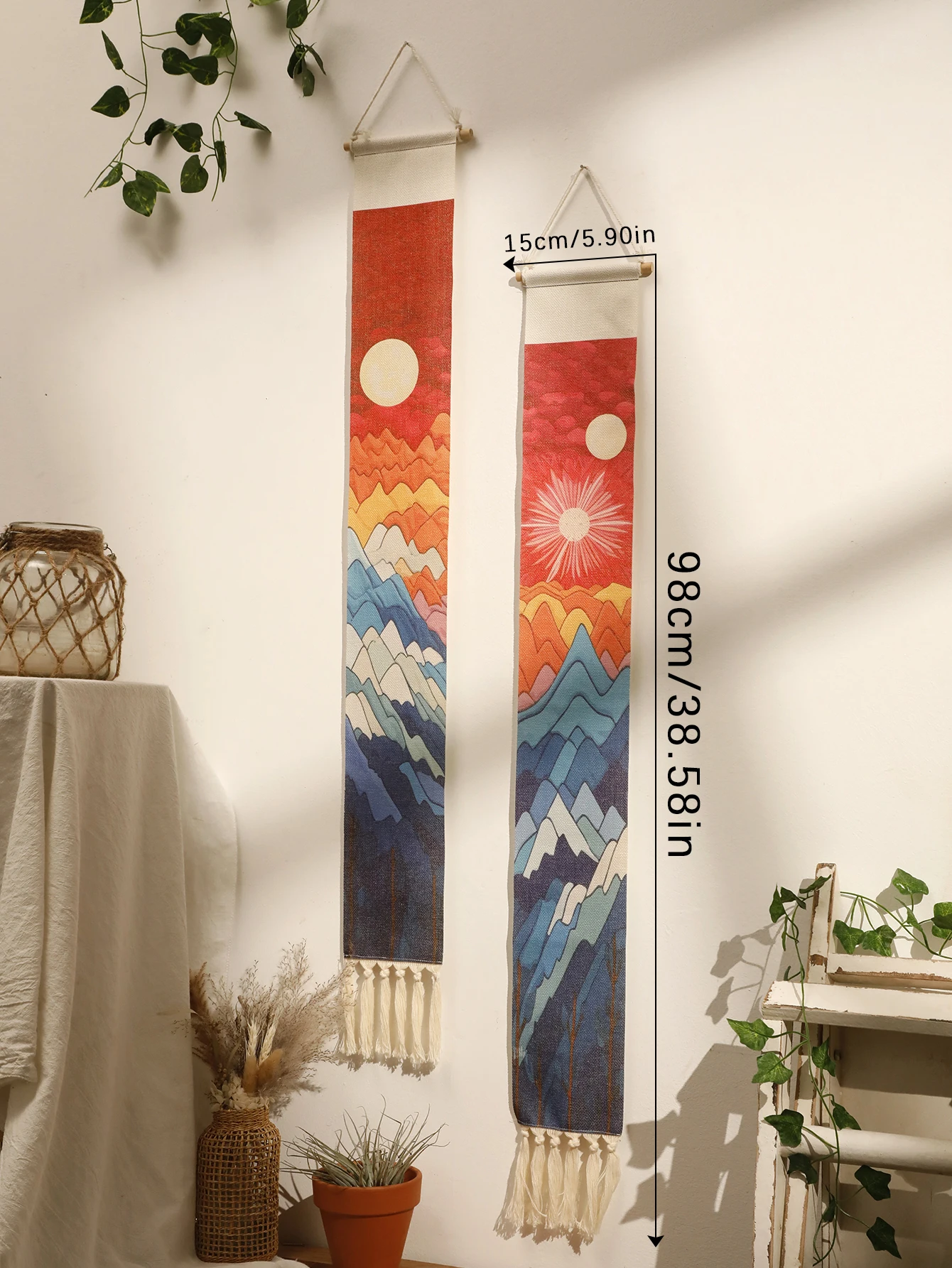Mehrere Stile Sonnenaufgang und Sonnenuntergang Wandteppich Boho Mond Heimdekoration Raumwanddeko Nordische Wandbehang Ornamente Geschenk – Detail 16
