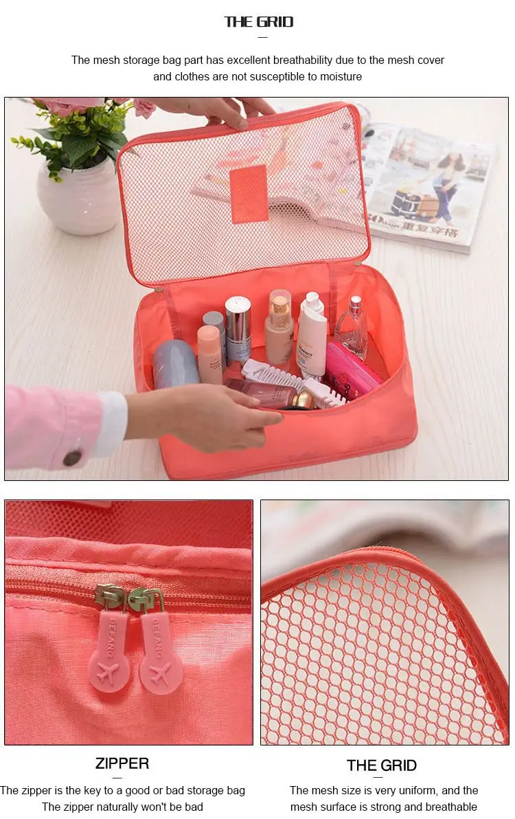 6 Teile/satz Rosa/Blau/Grau Reise Lagerung Tasche Große Kapazität Wasserdichte Gepäck Kleidung Unterwäsche Lagerung Tasche Tasche mit Reißverschluss – Detail 2