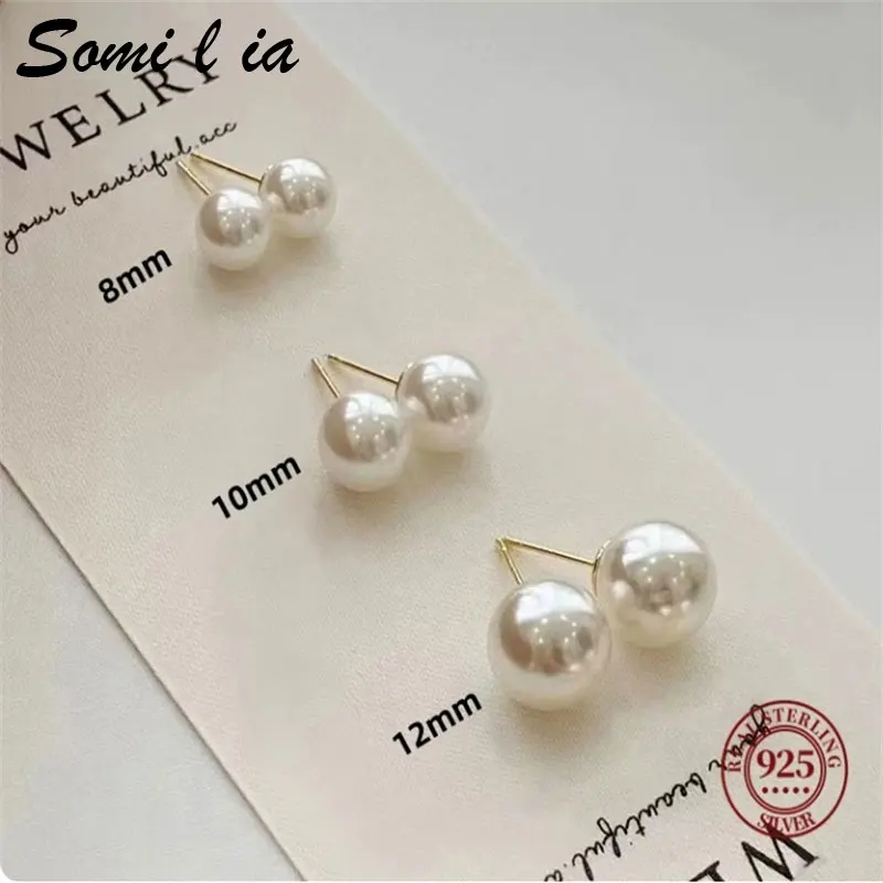 

SOMILIA Fashion 925 Sterling Silver Needle Freshwater Pearl Stud Earrings Ball Earrings For Women Silver Jewelry Pierced 4-14MM