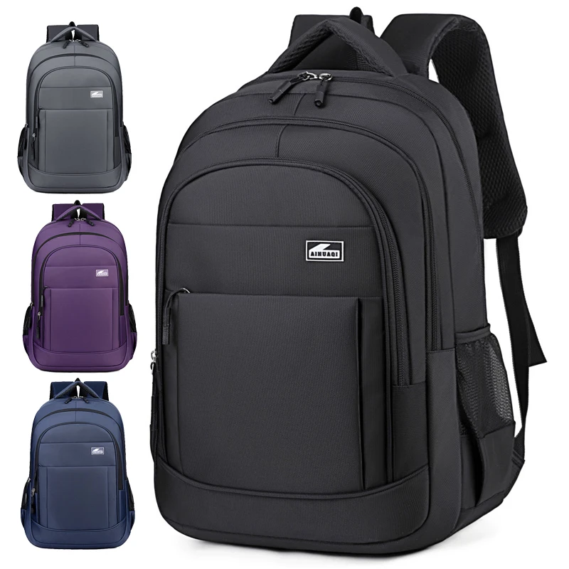 Adjustable padded shoulder straps, practical pockets, minimalist black casual work travel backpack suitable for commuting, schoo