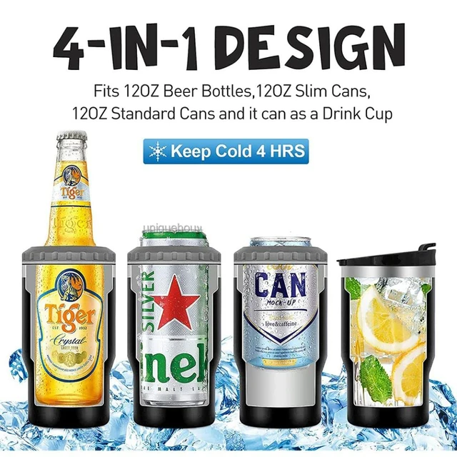 4 in 1 Can Cooler Tumbler for 12 Oz Cans, Slim Cans,and Bottles with Built-in Bottle Opener,Insulated Cool Summer Ice Bottle Cup 6