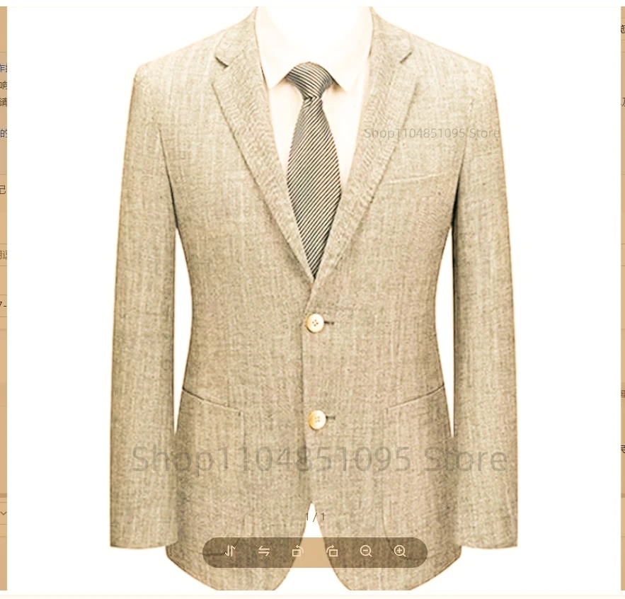 New Summer Beige Linen Men Business Blazers Jackets Thin Casual Suits Coats High Quality Slim Fit Blazers Suits Coats Clothing