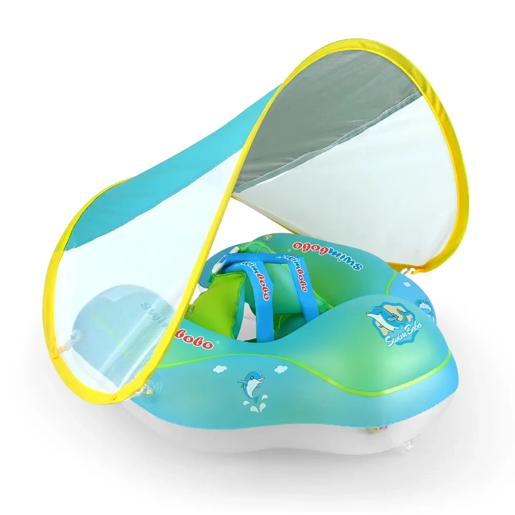 Pvc Inflatable Baby Swimming BOBO Float With Sunshade Canopy Seat Pocket For Toddlers Infant Kids Age 1-3 Pool Beach Arm Floatie 4