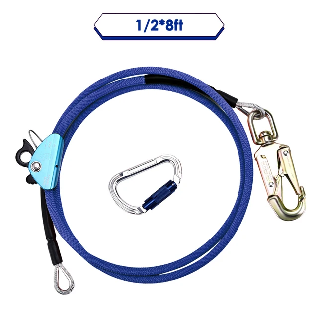 Kit Ligne De Vie Arboriculteur - Câble Acier 12mm, Mousqueton Triple Verrouillage, 2.4-3.6m