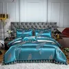 Jacquard Weave Sateen Lace Natural Chic Heavy Comforter Cover Set 4Pcs Satin Soft Luxury 1Duvet Cover 1Flat Sheet 2Pillowcases 1