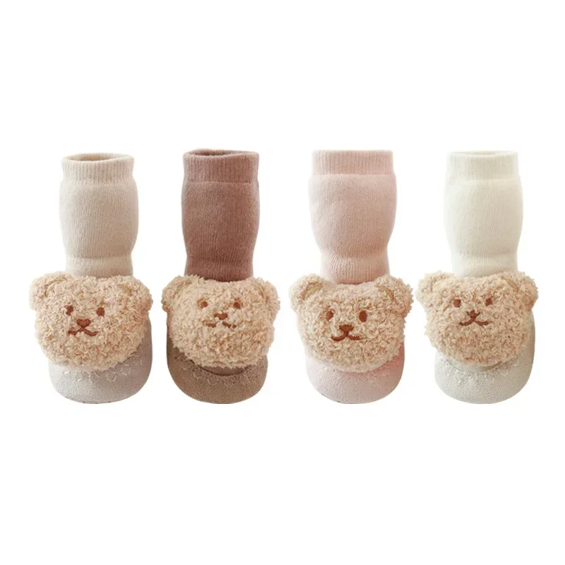 1 Pair Infant Baby Sock Shoes Warm Autumn Winter Newborn Non-slip Floor Shoes Kawaii Cartoon Bear Doll Toddler Indoor Shoes