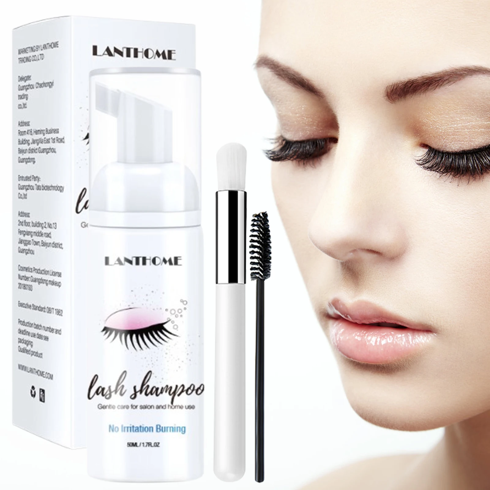Eyelash Extensions Brush Shampoo Kit Eye Lash Cleaning Foam Pump No Stimulation Clean With