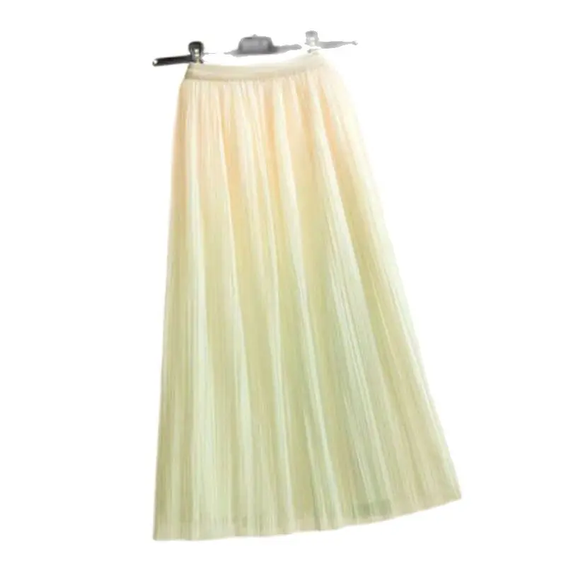 

2024 New Elegant Gradient Color Two Sided Mesh Skirt For Women Clothing Spring Summer High Waist Dance Pleated Skirts A525